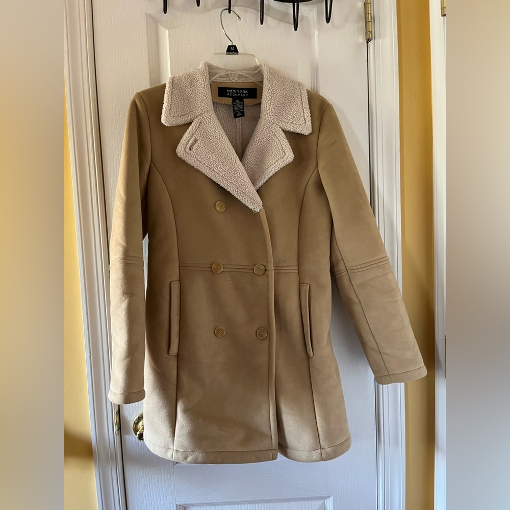 New York & Company Tan Double-Breasted Women's Coat